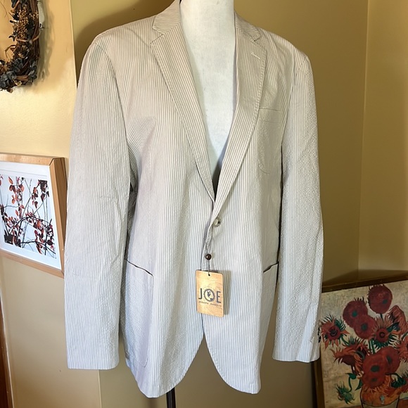 JOSEPH ABBOUD Size XXL Seersucker Blazer Sport Coat Tan Ecru Stripe $139 NEW